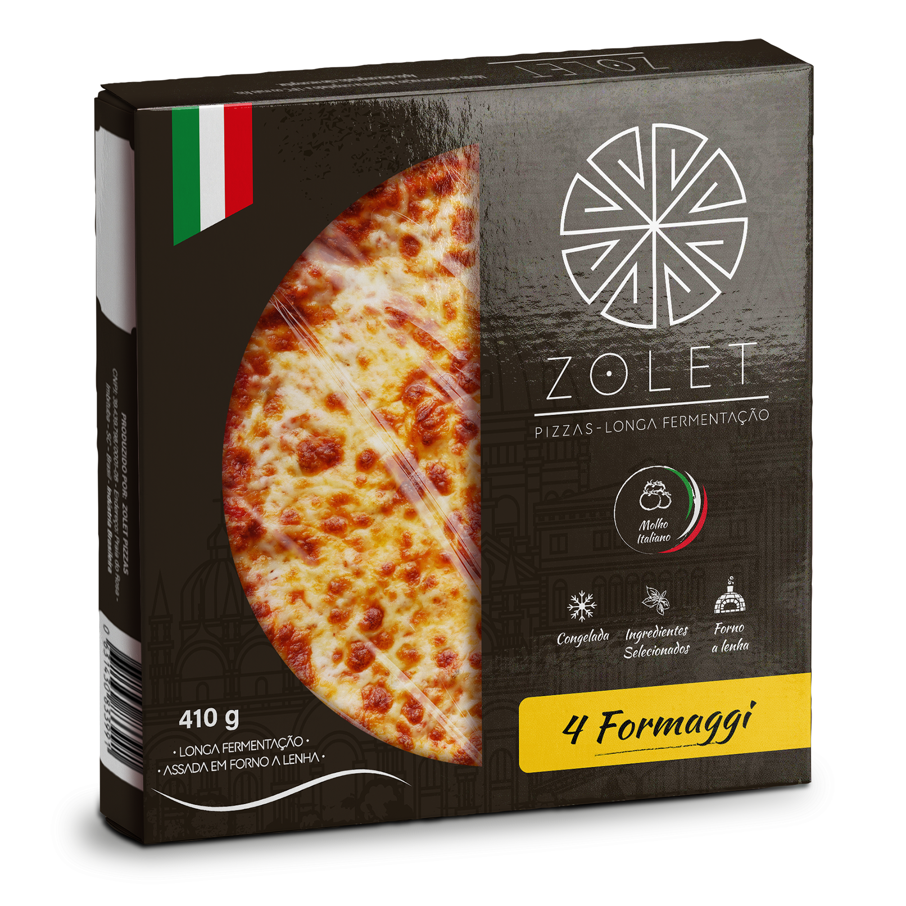 Painel semântico com fotografias de ingredientes italianos frescos, o Coliseu e citações clássicas sobre o alimento como medicina, reforçando os conceitos de 